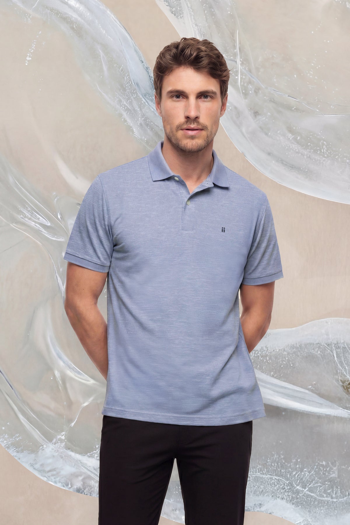 Polo manga corta hombre estampado azul claro Ice