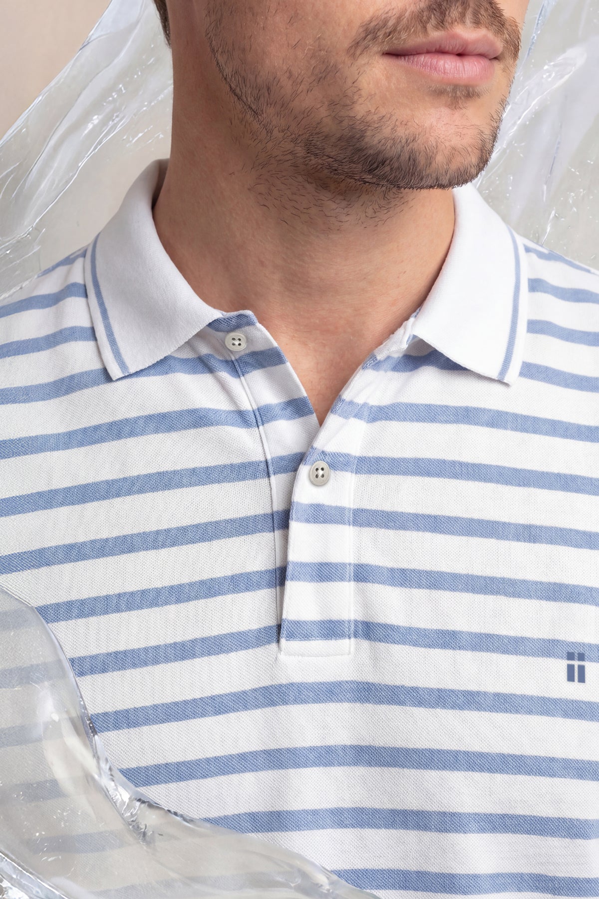 Polo manga corta hombre estampado rayas azul Ice