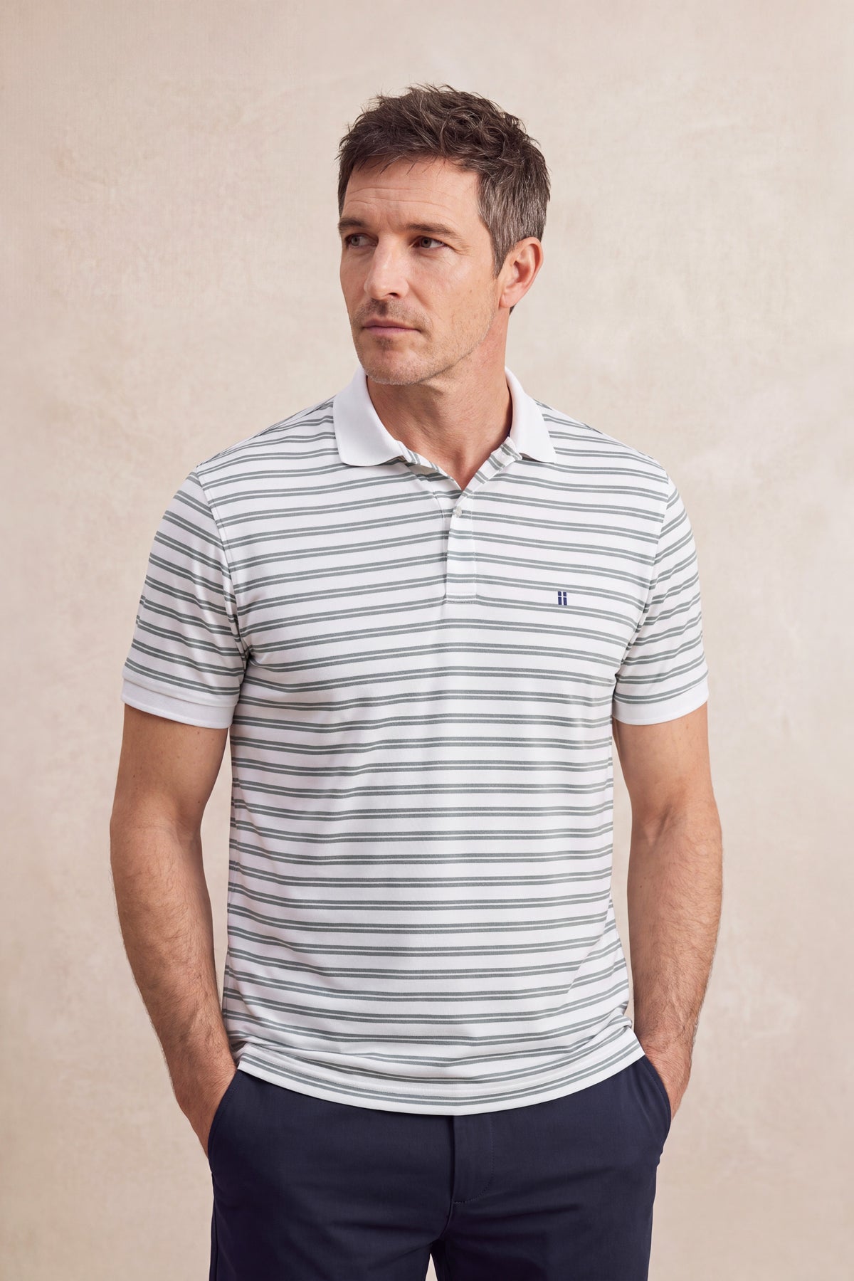 Polo rib rayas verdes manga corta hombre